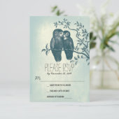 liefde uilen lieve en schattige bruiloft RSVP kaar (Staand voorkant)