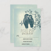 liefde uilen lieve en schattige bruiloft RSVP kaar (Voorkant / Achterkant)