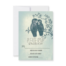 liefde uilen lieve en schattige bruiloft RSVP kaar