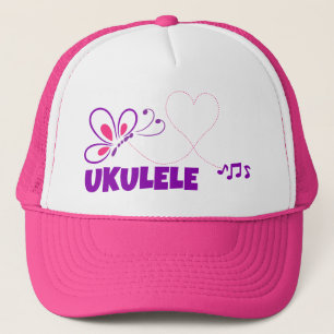 Liefde Ukulele Roze Paarse Vlinder Hart Trucker Pet