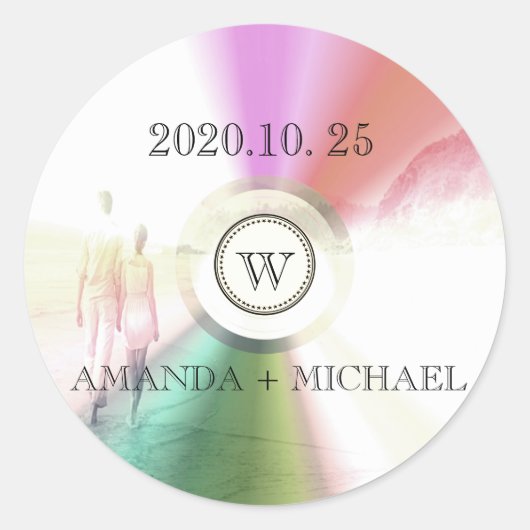 LIEFDE Unieke Moderne Retro CD Trouwgunst Ronde Sticker (Voorkant)