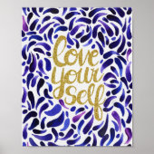 Liefde uw eigen Motivatie Citaat Blauw & Glitter Poster (Voorkant)