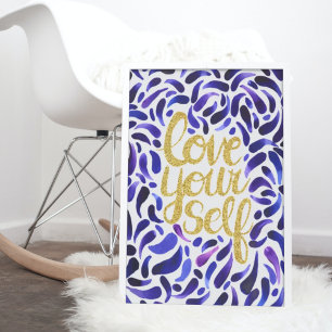 Liefde uw eigen Motivatie Citaat Blauw & Glitter Poster