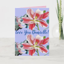 Liefde uw vrouw Naam Lila bloemen Waterverf Kaart