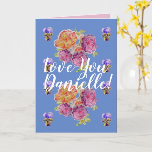 Liefde uw vrouw noemt roze rozen Waterverf Kaart (Gele Bloem)