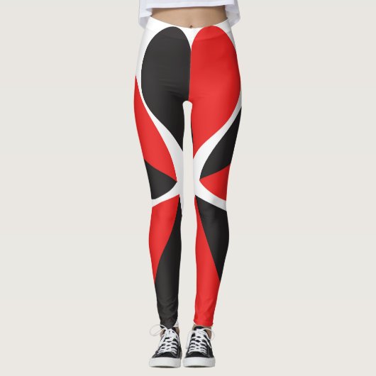 Liefde valentijn Paar Rood Zwart Bloemen Nieuw Sim Leggings (Voorkant)