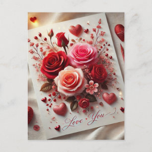 Liefde Valentijnsdag Roos Ansichtkaart Briefkaart