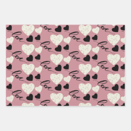 Liefde Valentijns's Hearts Floral Zwart en Roze Inpakpapier Vel