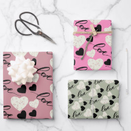 Liefde Valentijns's Hearts Floral Zwart en Roze Inpakpapier Vel