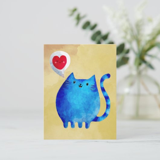 Liefde van de blauwe kat briefkaart (Staand voorkant)