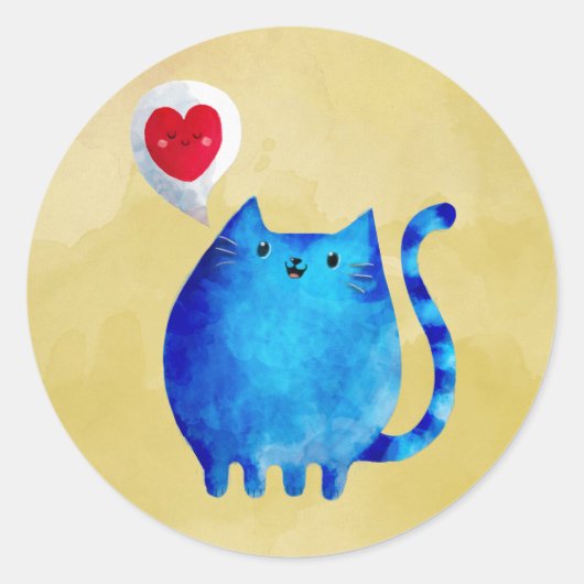 Liefde van de blauwe kitty kat ronde sticker (Voorkant)