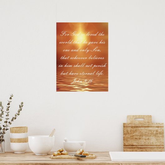 Liefde van God Bijbel vers John 3:16 Poster (Keuken)