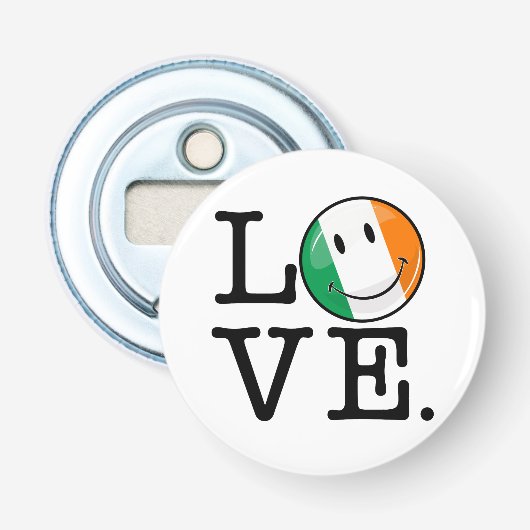 Liefde van Ierland glimlachende vlag Button Flesopener (Voorkant)