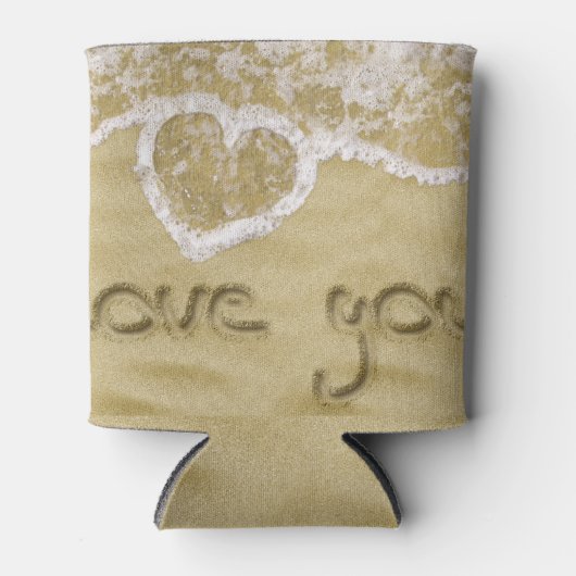 'Liefde van je' Hartelijk geschreven in het zand Blikjeskoeler (Voorkant)