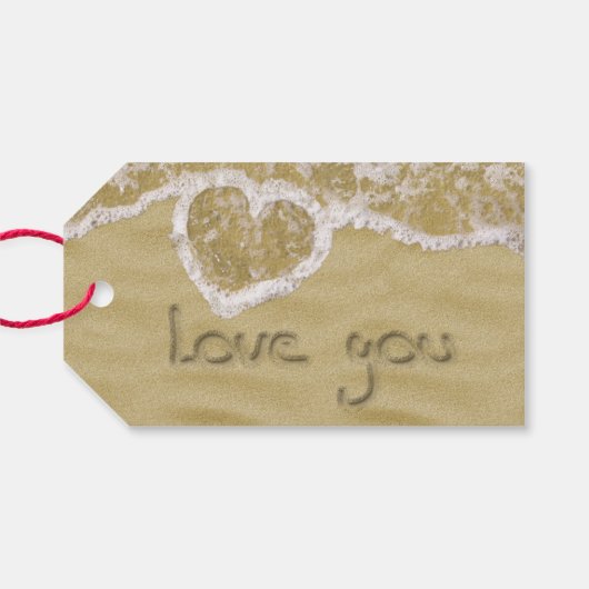 'Liefde van je' Hartelijk geschreven in het zand Cadeaulabel (Achterkant Horizontaal)