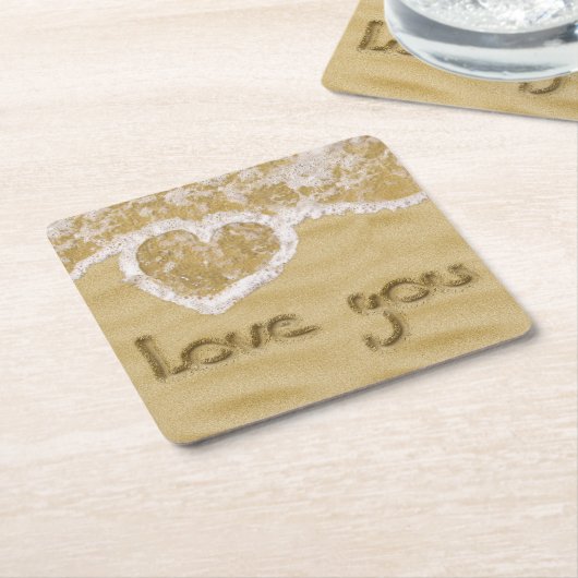 'Liefde van je' Hartelijk geschreven in het zand Kartonnen Onderzetters (Schuin)