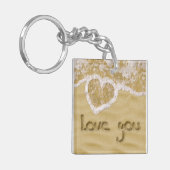 'Liefde van je' Hartelijk geschreven in het zand Sleutelhanger (Voorkant Links)