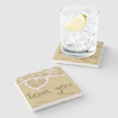 'Liefde van je' Hartelijk geschreven in het zand Stenen Onderzetter (Zijkant)