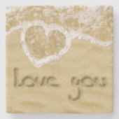 'Liefde van je' Hartelijk geschreven in het zand Stenen Onderzetter (Voorkant)