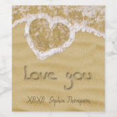 'Liefde van je' Hartelijk geschreven in het zand Wijn Etiket (Enkel label)