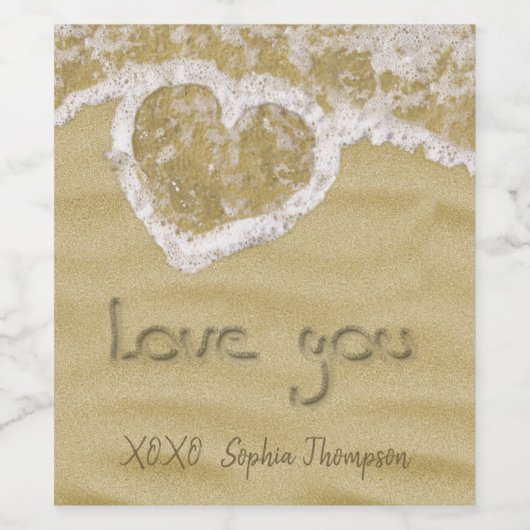 'Liefde van je' Hartelijk geschreven in het zand Wijn Etiket (Enkel label)