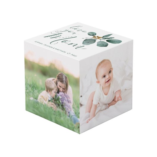 Liefde van je moeder Foto Collage Eucalyptus Kubus (Voorkant hoekig)