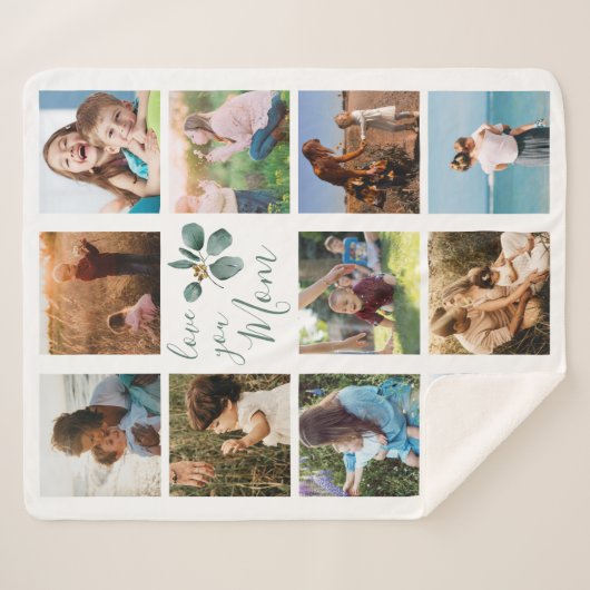 Liefde van je moeder Foto Collage Eucalyptus Sherpa Deken (Voorkant (horizontaal))