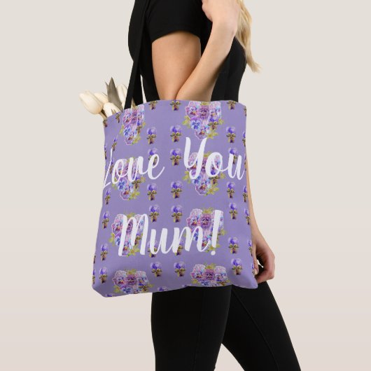 Liefde van je moeder Shabby Paarse Pansy Grocery C Tote Bag (Dichtbij)