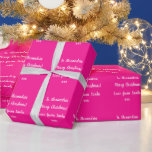 Liefde van Santa Hot Pink Christmas Cadeaupapier<br><div class="desc">Gepersonaliseerd kerstontwerp in heet roze met witte scripttypografie. In trending hot pink and white heeft dit ontwerp de boodschap "To Alexandria Merry Christmas! Liefde uit Santa xxx". Het is klaar voor u om te personaliseren met ruimte voor u om de naam van uw geliefde toe te voegen. U kunt ook...</div>