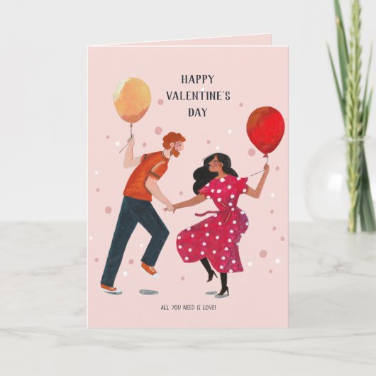 Liefde van schattige roze romance dansende mensen kaart (Voorkant)