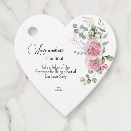 Liefde verankert de ziel Pioenroos Bruiloft Favor  Bedankjes Labels (Voorkant)