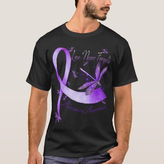 Liefde vergeet nooit Alzheimer Awareness Dragonfly T-shirt (Voorkant)
