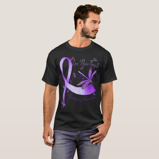 Liefde vergeet nooit Alzheimer Awareness Dragonfly T-shirt (Voorkant volledig)