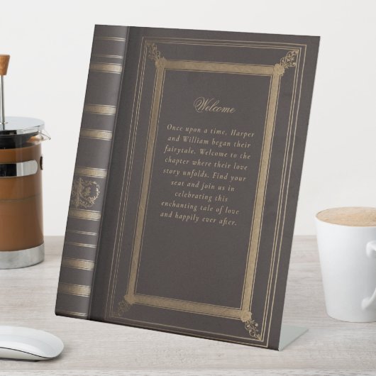 Liefde verhaal boek cover bruiloft reclamebord met voetstuk (Insitu)