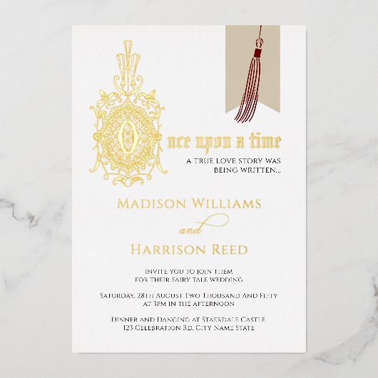 Liefde verhaal eens op een moment om echt goud te folie uitnodiging (Voorkant)