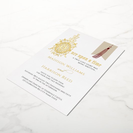 Liefde verhaal eens op een moment om echt goud te  folie uitnodiging (Gedraaid)