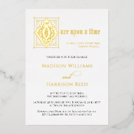 Liefde verhaal eens op een tijd weduwschap goud folie uitnodiging