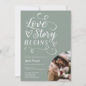 Liefde verhaalslang groen witte foto vrijgezellenf kaart (Voorkant)