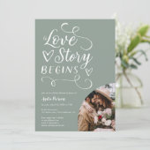 Liefde verhaalslang groen witte foto vrijgezellenf kaart (Staand voorkant)