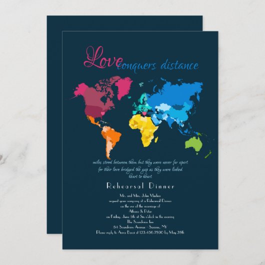 Liefde verovert afstandsrepetitie binnenuitnodigin kaart (Voorkant / Achterkant)