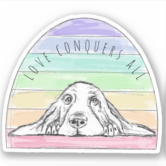 liefde verovert alle hondshond van de regenbooghon sticker (Voorkant)