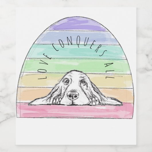 liefde verovert alle hondshond van de regenbooghon wijn etiket (Enkel label)