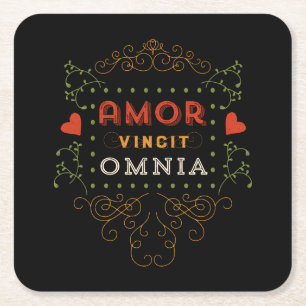 Liefde verovert alles - Latijnse typografie Kartonnen Onderzetters