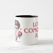 Liefde verovert alles, valentijnsdag tweekleurige koffiemok (Center)