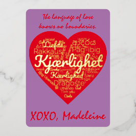 LIEFDE vertaald in 50 Talen Valentijnsdag Folie Feestdagenkaart