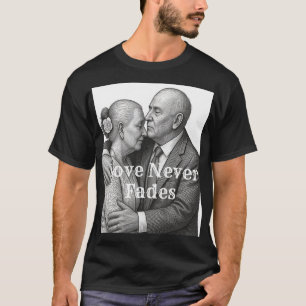 Liefde vervaagt nooit Vintage houtsnede graveer An T-shirt