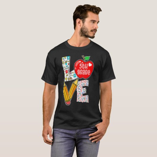 Liefde vijfde klas naar school t-shirt (Voorkant volledig)