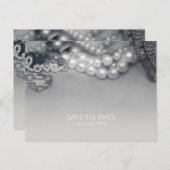 Liefde Vintage Glam Zwart & Witte Parels Bruiloft Aankondigingskaart (Voorkant / Achterkant)