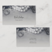 Liefde Vintage Glam Zwart & Witte Parels Elegant Visitekaartje (Voorkant / Achterkant)