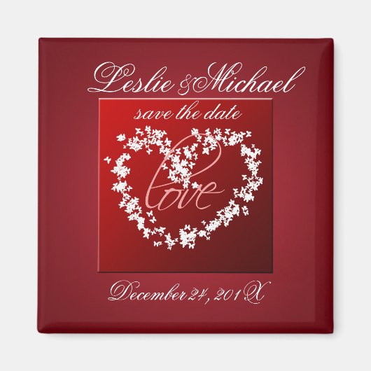 Liefde, vlinders hart, red de datum magneet (Voorkant)